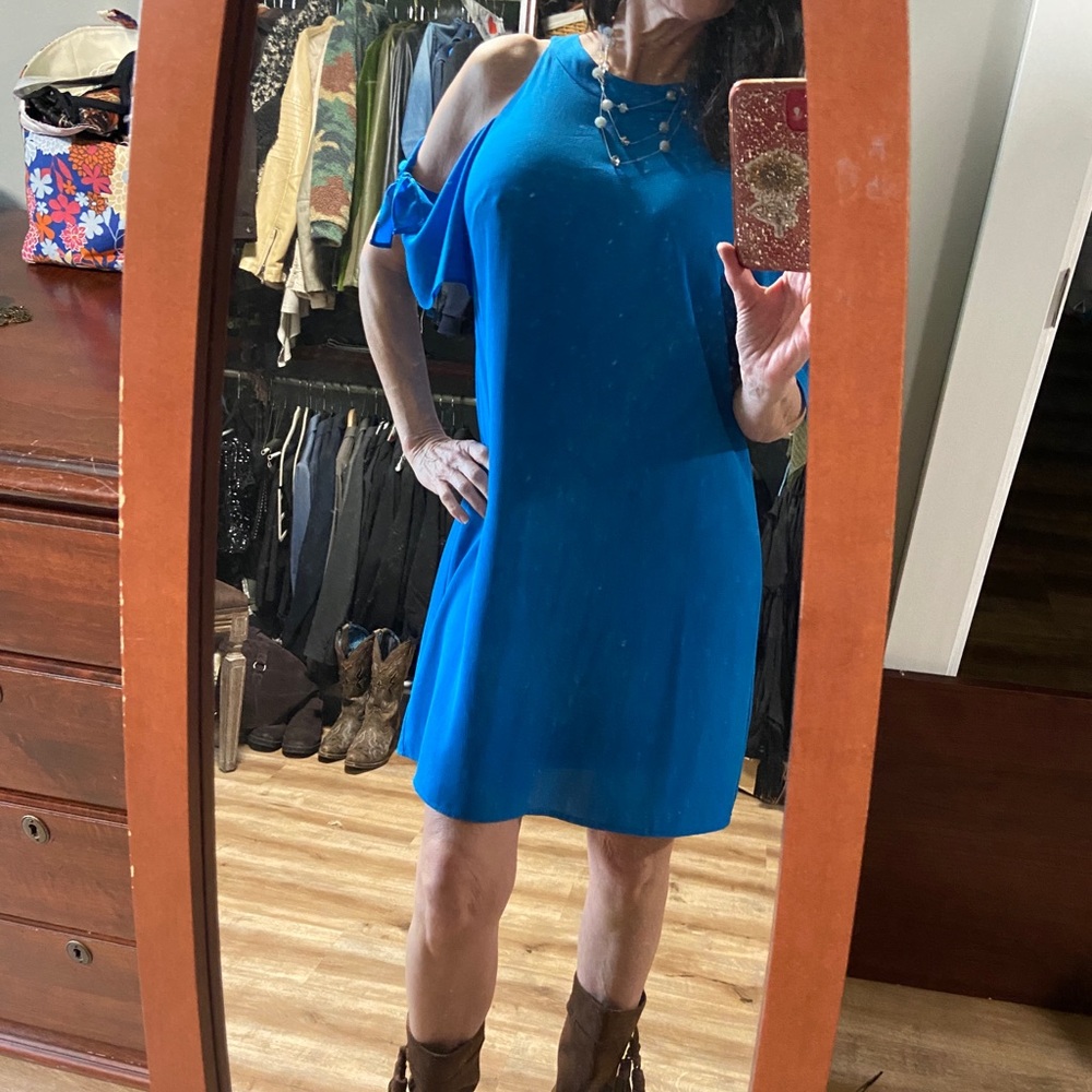 Blue cold shoulder dress